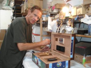 DM working on a humidor for Arnold Schwartzenager